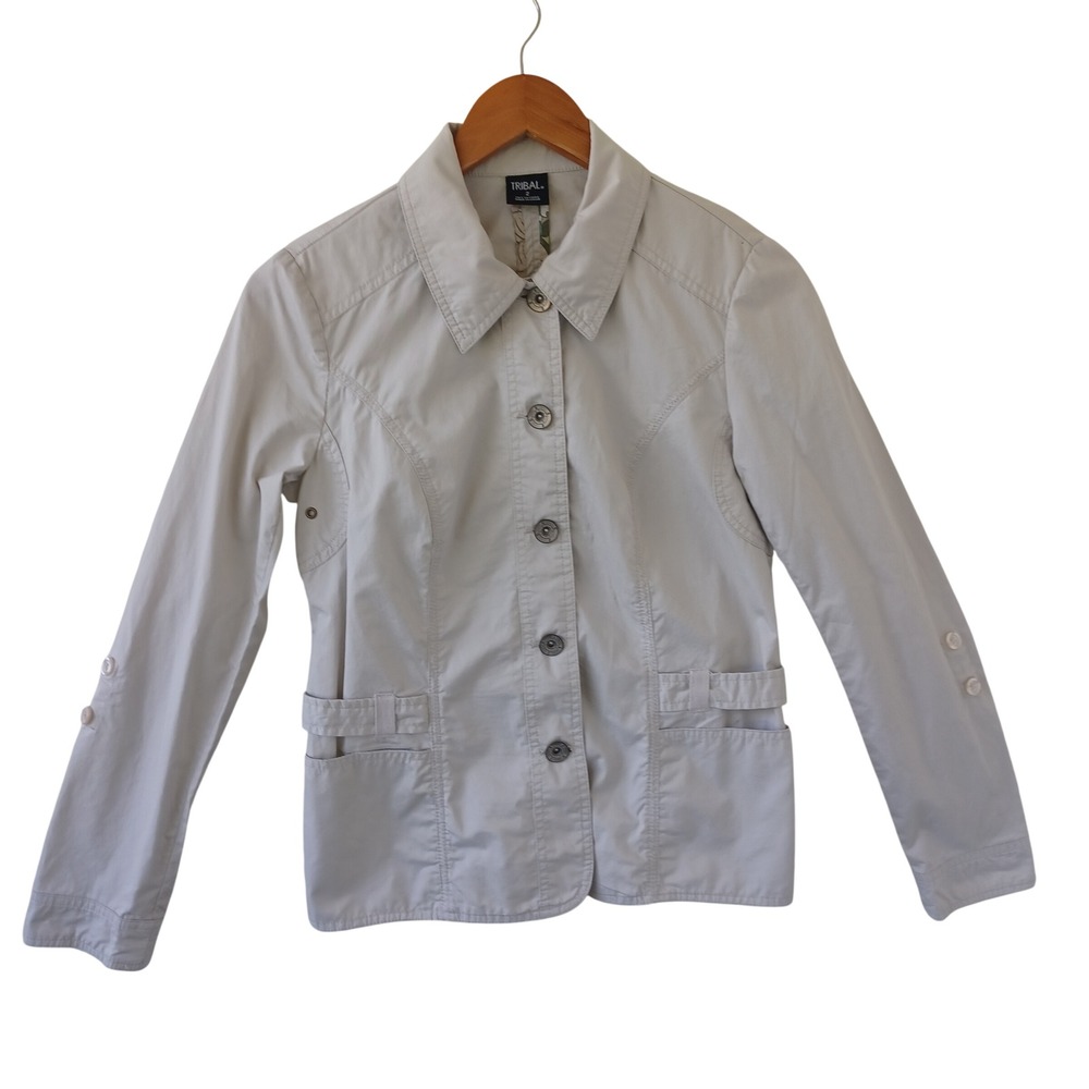 Tribal Womens Cotton Utility Jacket Stone Beige Button Up 58620-308 Size 2